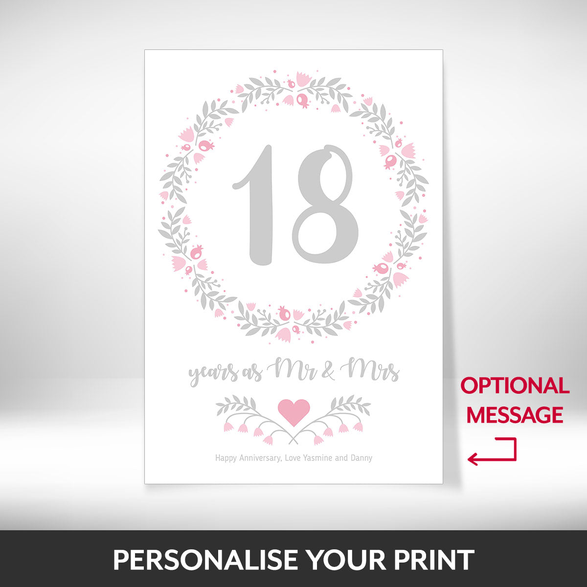 What can be personalised on this 18 year anniversary gifts