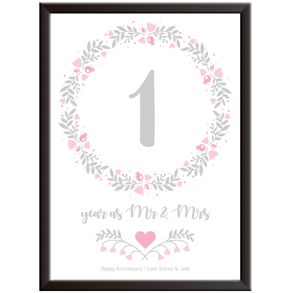 Personalised Floral Circle 1st Wedding Anniversary Print (Paper)