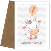 Cute Cow 1st Birthday Card for Girls