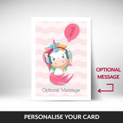 What can be personalised on this birthday card 1 year old girl