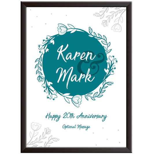 Personalised Named Circle 20th Wedding Anniversary Print (China)