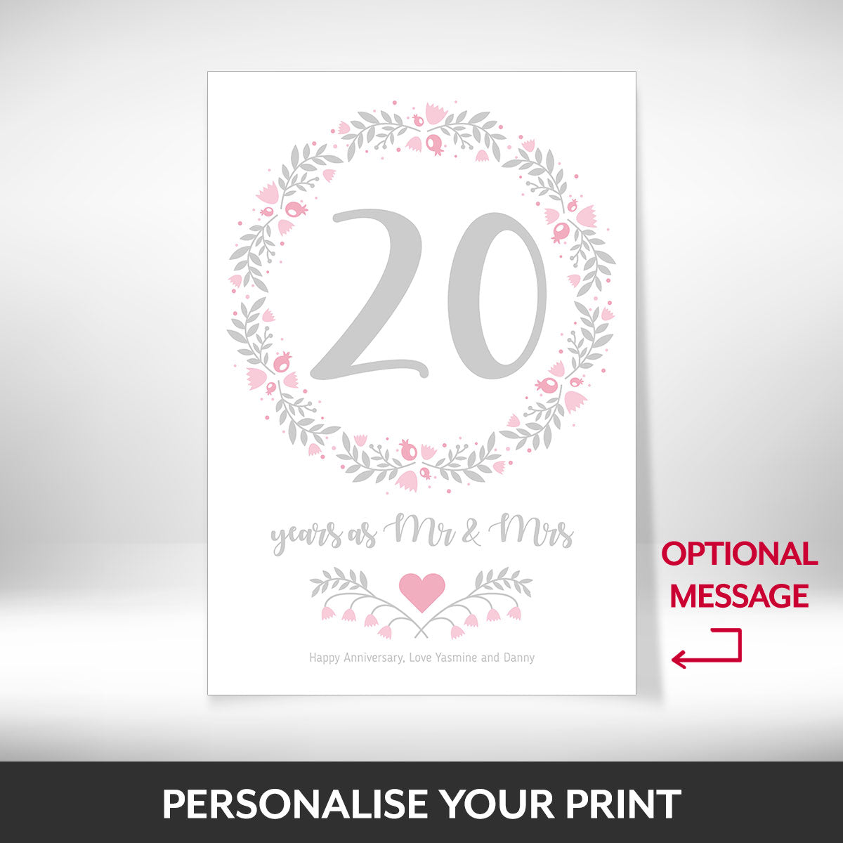 What can be personalised on this 20th anniversary gifts for her