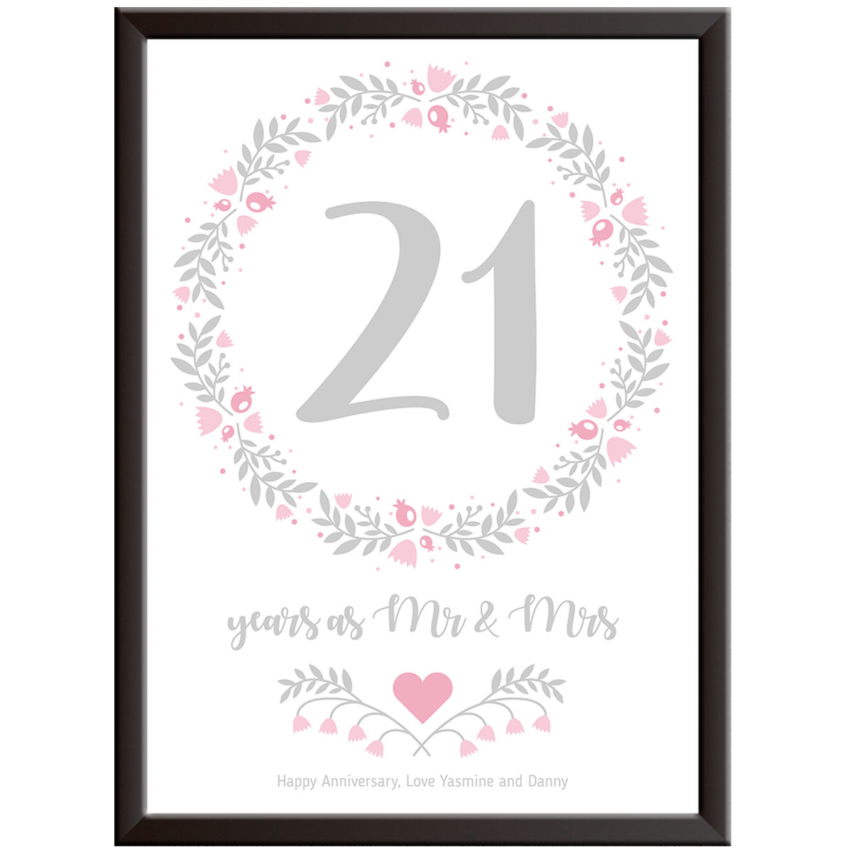 Personalised Floral Circle 21st Wedding Anniversary Print