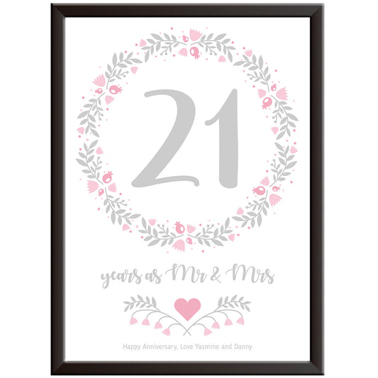 Personalised Floral Circle 21st Wedding Anniversary Print