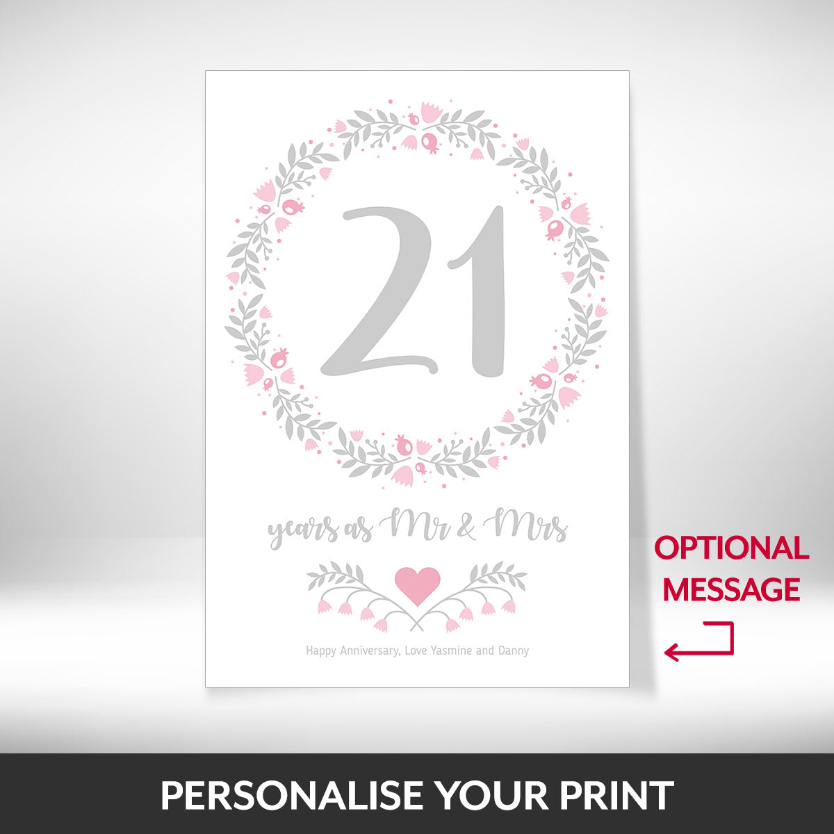 What can be personalised on this 21st anniversary gift