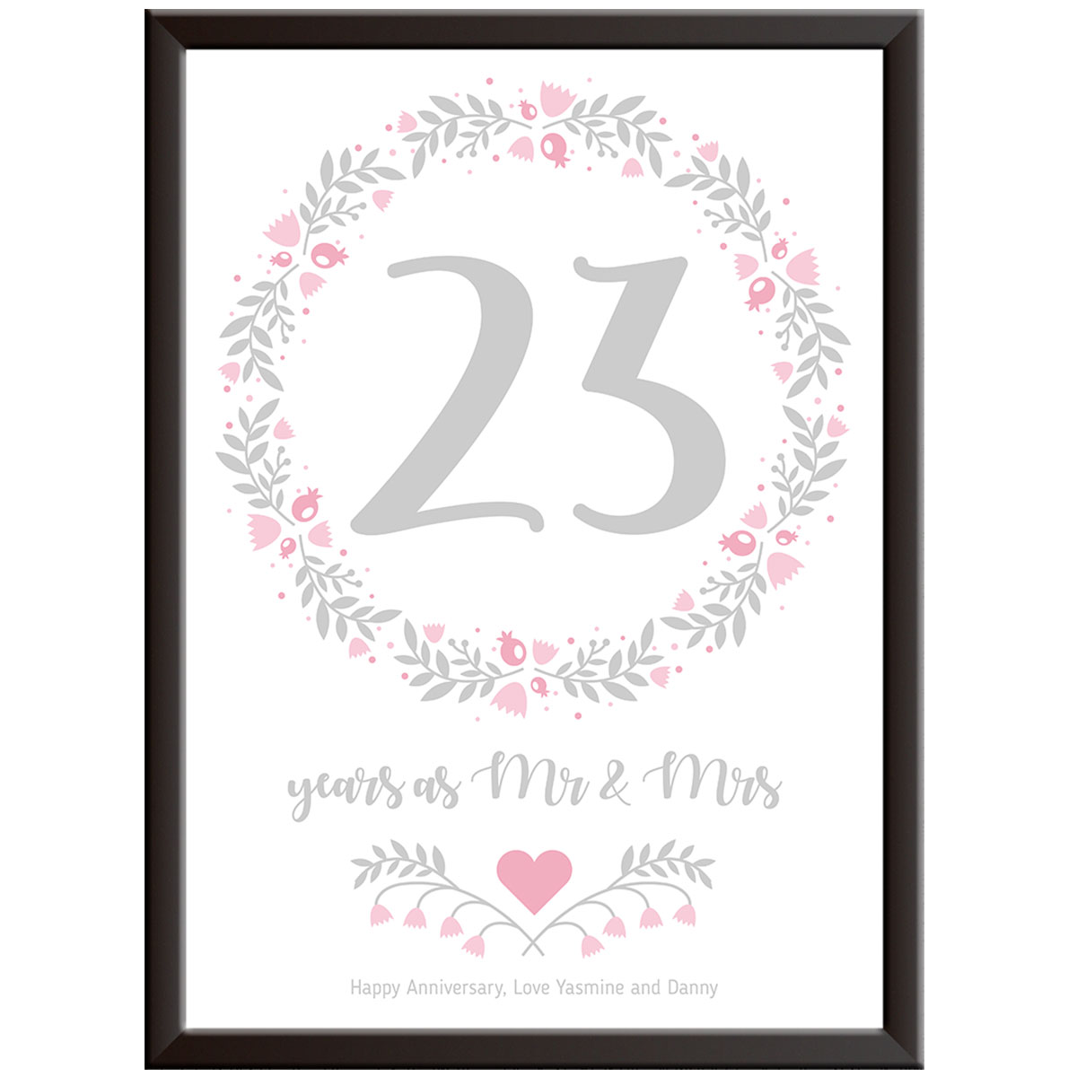 Personalised Floral Circle 23rd Wedding Anniversary Print