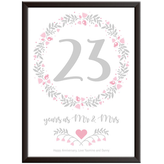 Personalised Floral Circle 23rd Wedding Anniversary Print