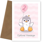 Girls Penguin 2nd Birthday Card