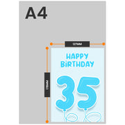 The size of this 35th birthday card male is 7 x 5" when folded