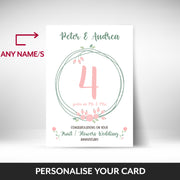 What can be personalised on this 4th anniversary card