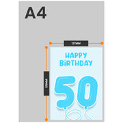 The size of this 50th birthday card male is 7 x 5" when folded