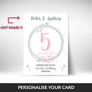 What can be personalised on this 5th anniversary card
