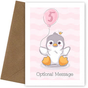 Girls Penguin 5th Birthday Card