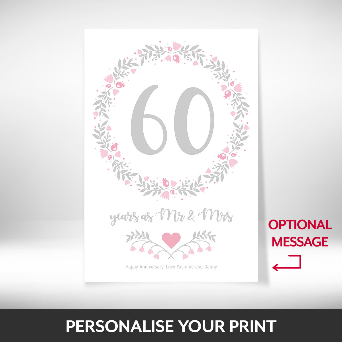 What can be personalised on this 60th anniversary gift