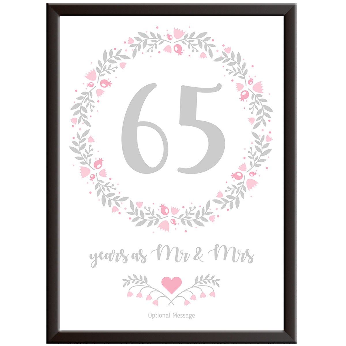 Personalised Floral Circle 65th Wedding Anniversary Print