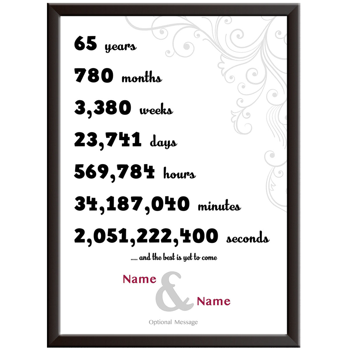 Personalised 65th Wedding Anniversary Print (D2)