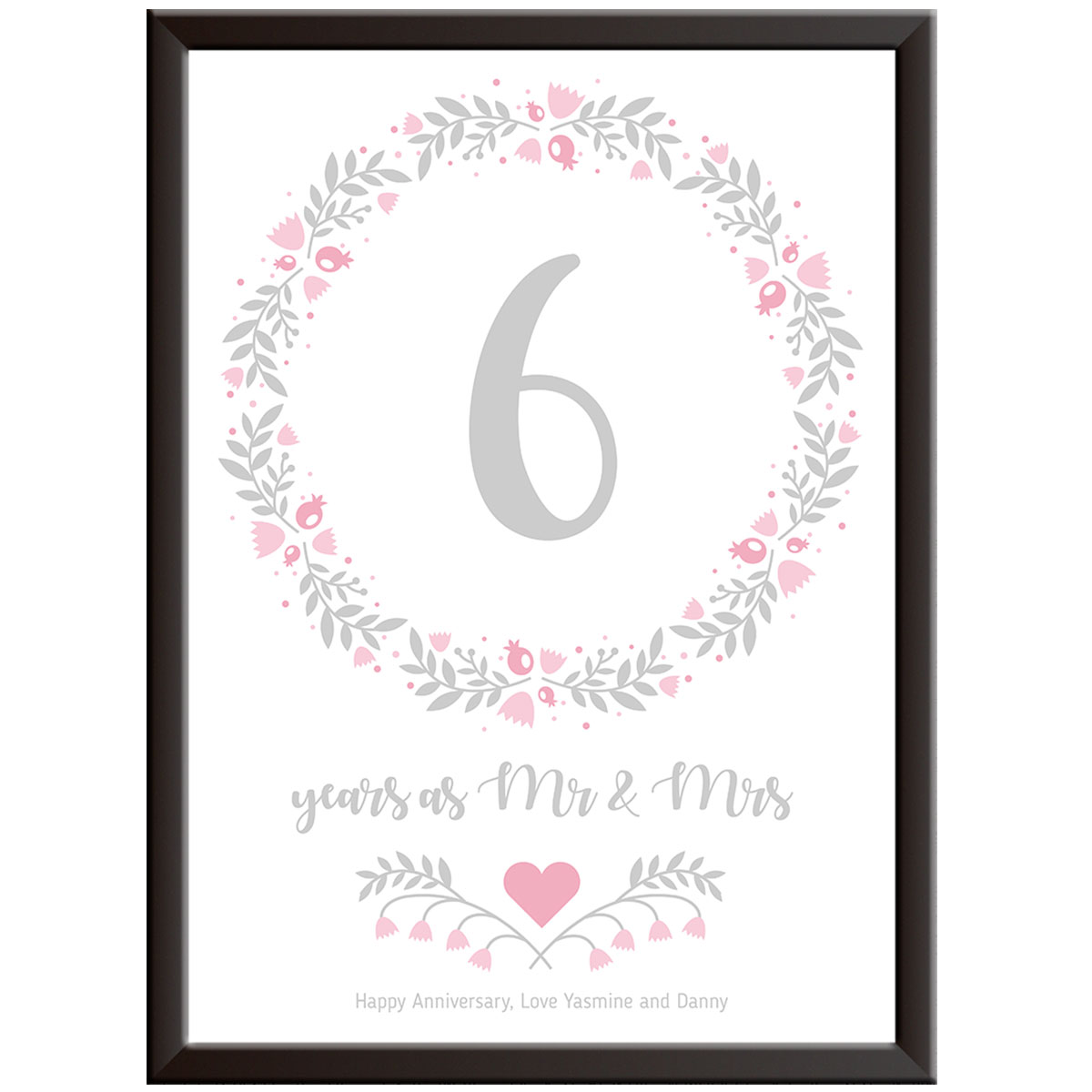 Personalised Floral Circle 6th Wedding Anniversary Print (Sugar)