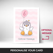 What can be personalised on this 6th birthday cards for girl
