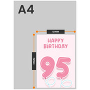 The size of this female 95th birthday card is 7 x 5" when folded
