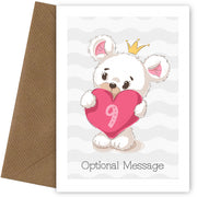 Cute Bear 9th Birthday Card for Girls