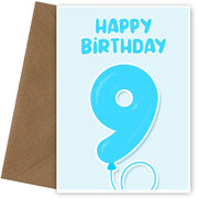 9th Birthday Card for Boys - Blue Balloons for 9 Year Old Boy