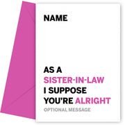 Personalised Alright Sister In Law Card