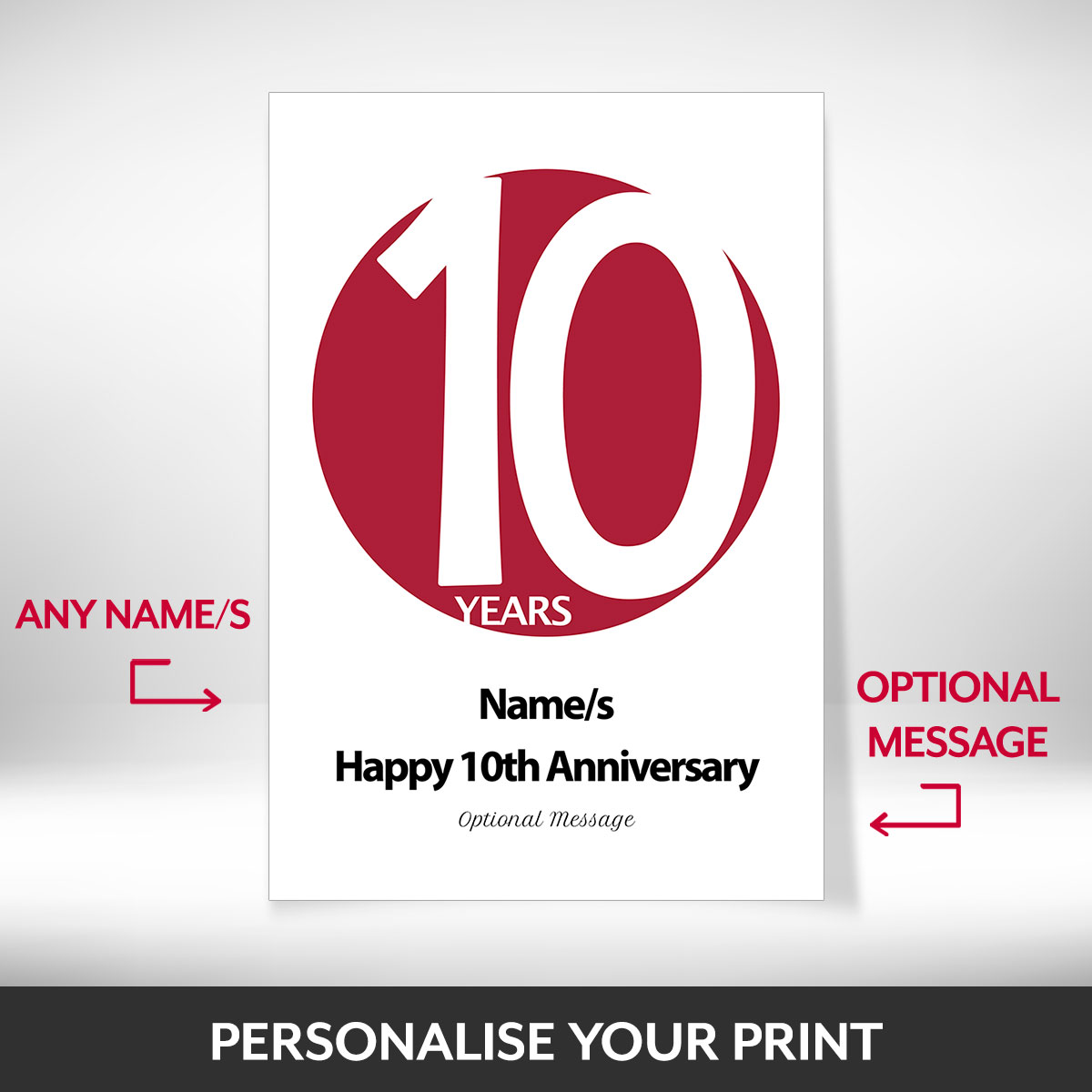 What can be personalised on this 10th anniversary gifts for her