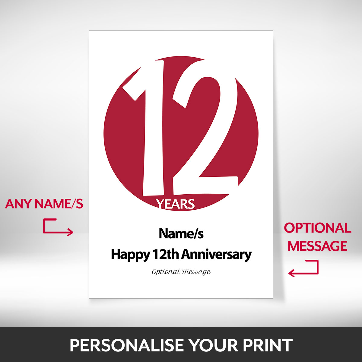 What can be personalised on this 12 year anniversary gifts