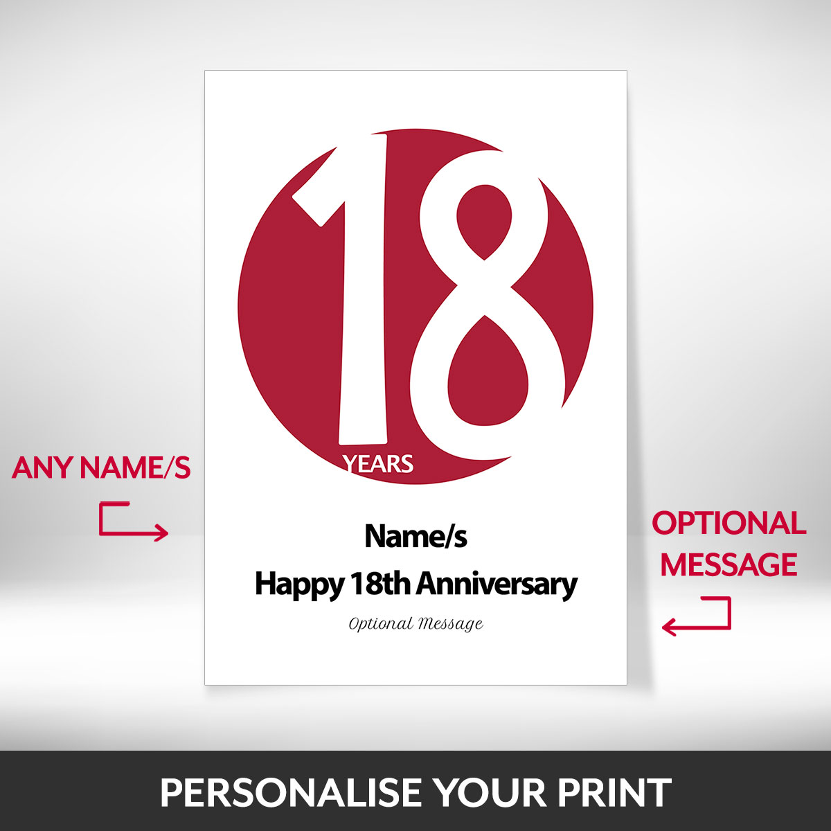 What can be personalised on this 18 year anniversary gifts