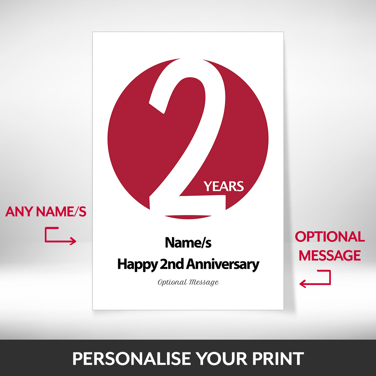 What can be personalised on this 2 year anniversary gifts