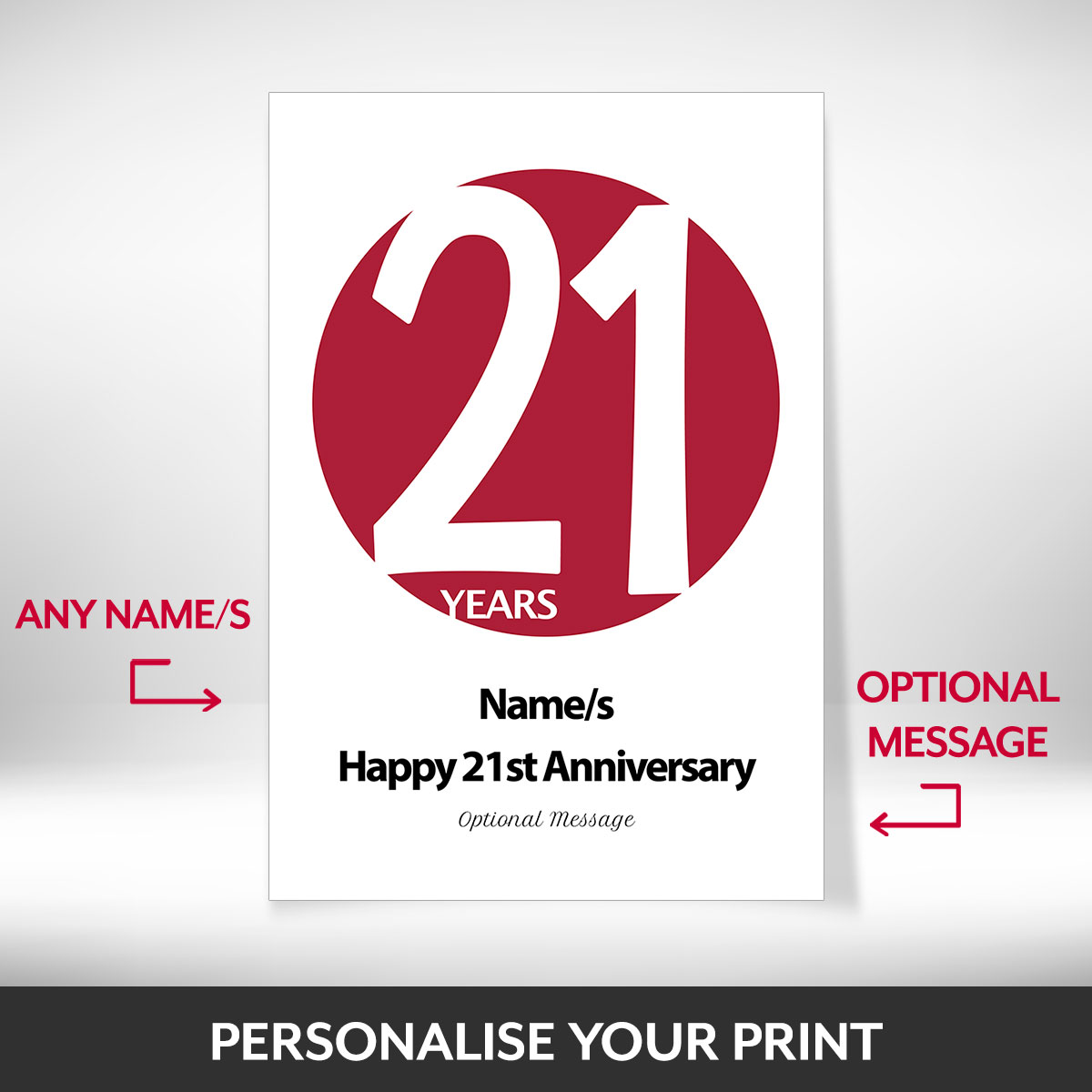 What can be personalised on this 21 year anniversary gifts