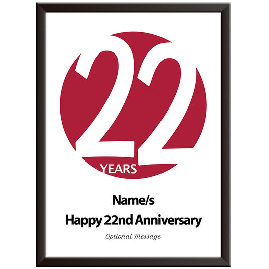 Personalised Circle 22nd Wedding Anniversary Print