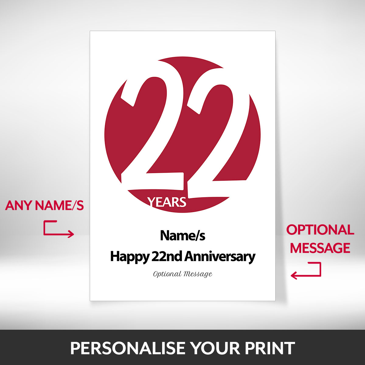 What can be personalised on this 22 year anniversary gifts