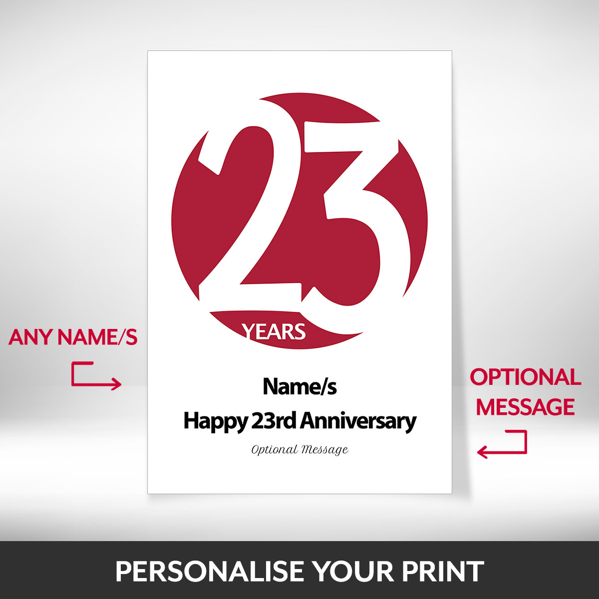 What can be personalised on this 23rd anniversary gift