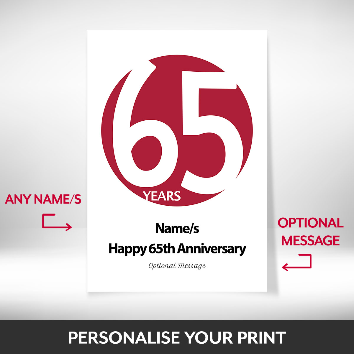 What can be personalised on this 65th anniversary gift