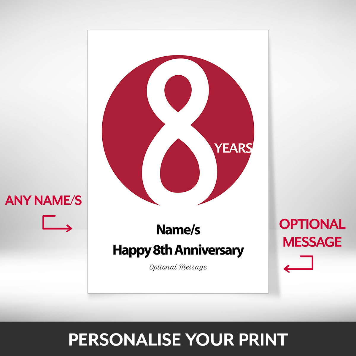 What can be personalised on this 8th anniversary gift