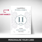What can be personalised on this 11th anniversary card