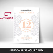 What can be personalised on this 12th anniversary card
