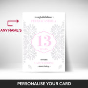 What can be personalised on this 13th anniversary card