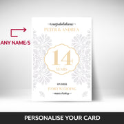 What can be personalised on this 14th anniversary card