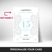 What can be personalised on this 15th anniversary card