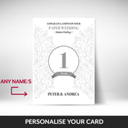 What can be personalised on this 1st anniversary card