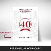 What can be personalised on this 40th anniversary card