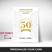 What can be personalised on this 50th anniversary card