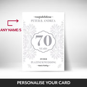 What can be personalised on this 70th anniversary card
