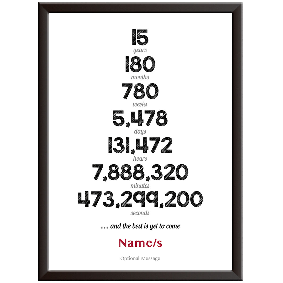 Personalised Numbers 15th Wedding Anniversary Print (Crystal)