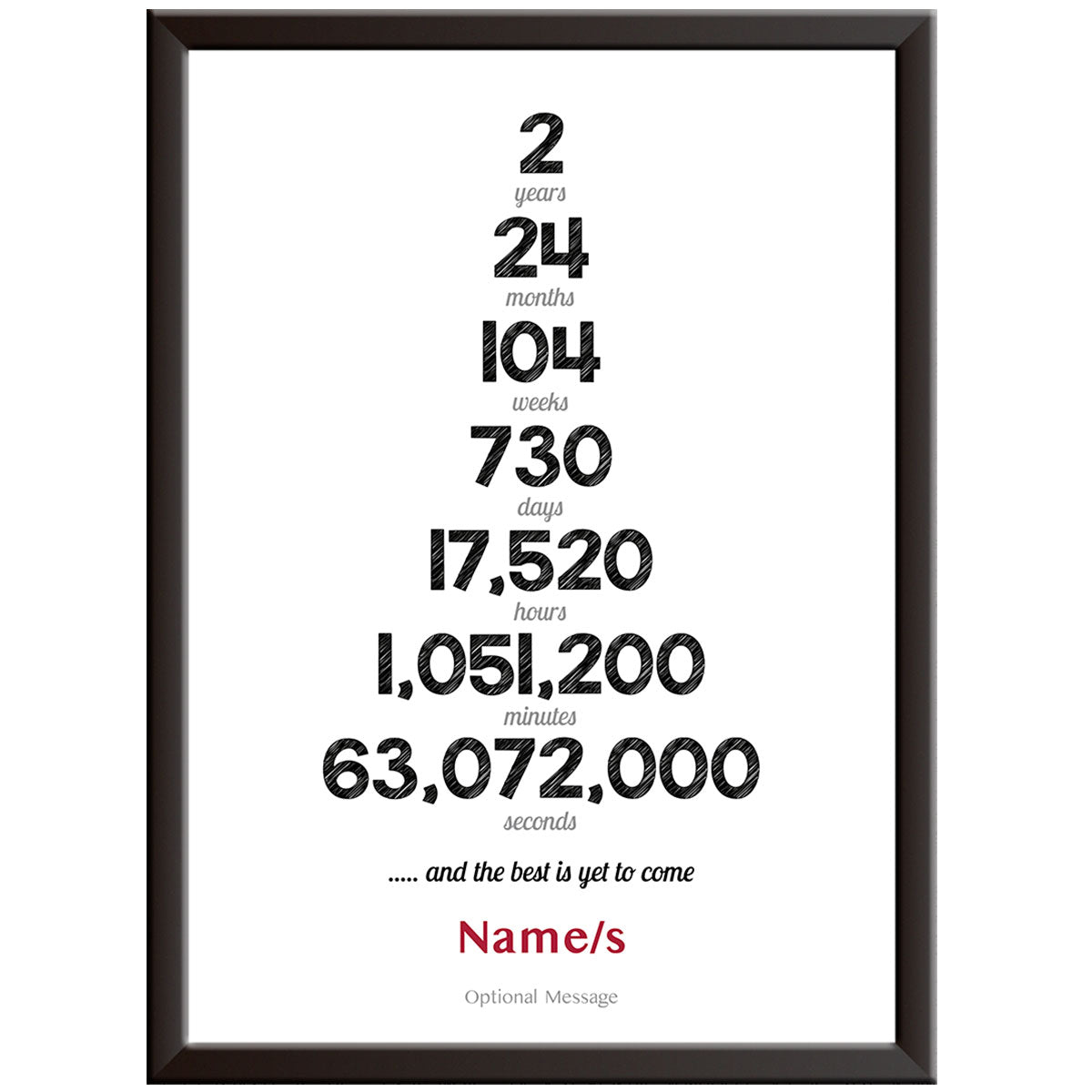 Personalised Numbers 2nd Wedding Anniversary Print (Cotton)