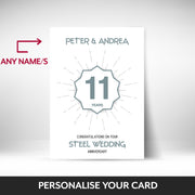 What can be personalised on this 11th anniversary card