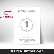 What can be personalised on this 1st anniversary card