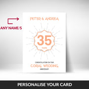 What can be personalised on this 35th anniversary card